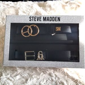 Steve Madden black 2 pack belts gift box silver gold buckles